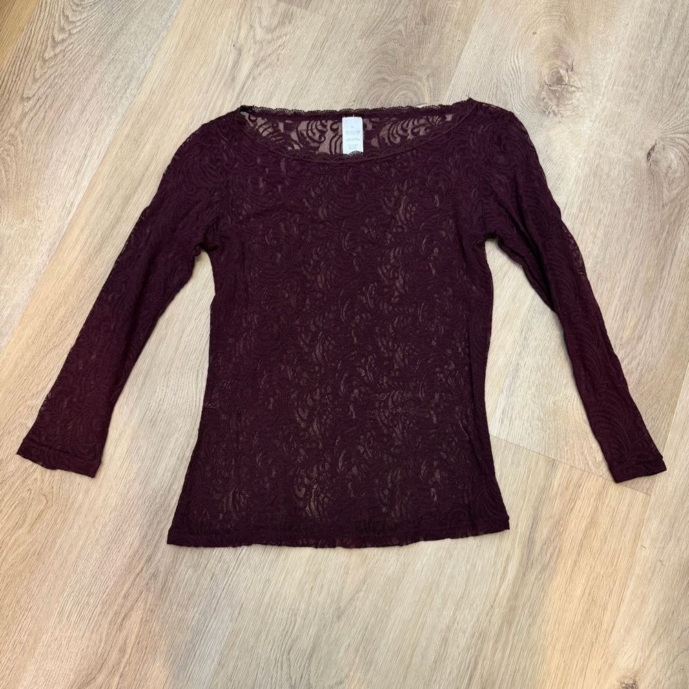 Target Boatneck Sheer Burgundy Lace Top